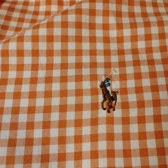 Ralph Lauren Orange/White Classic Fit Gingham Oxford Button Down (Brown Pony) XL - Picture 10 of 10